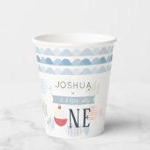 O-fish-ally One Vissen Boy White 1st Birthday Papieren Bekers (Voorkant)