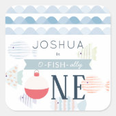 O-fish-ally One Vissen Boy White 1st Birthday Vierkante Sticker (Voorkant)