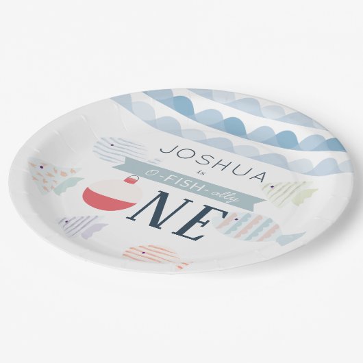 O-fish-ally One Vissen Boy White Birthday Papieren Bordje (Gekanteld)