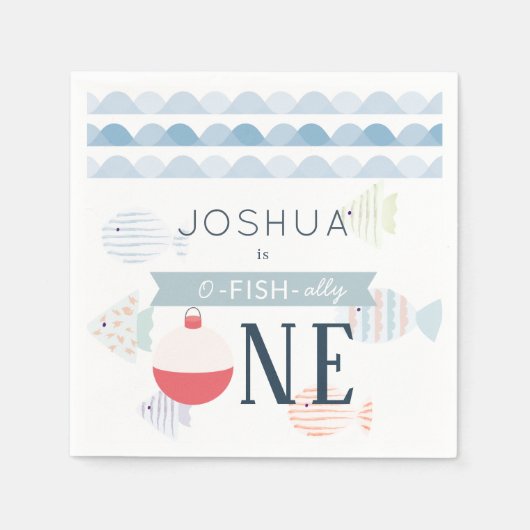 O-fish-ally One Vissen Boy White Birthday Servet (Voorkant)