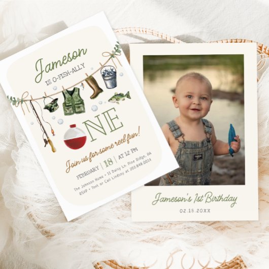 O-fish-ally One Vist 1e verjaardag Foto Kaart