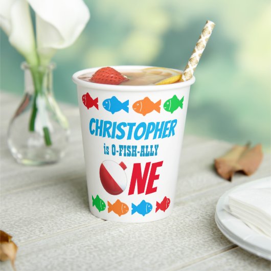 O-Fish-Ally One Vist 1e verjaardag Papieren Bekers (Insitu)
