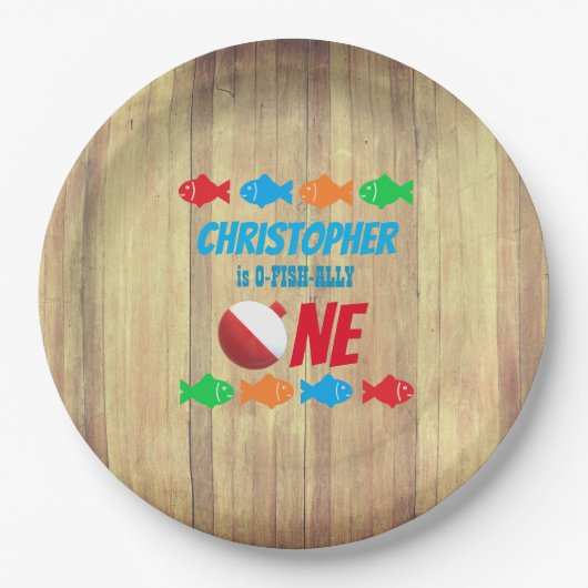 O-Fish-Ally One Vist 1e verjaardag Papieren Bordje (Voorkant)