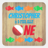 O-Fish-Ally One Vist 1e verjaardag Vierkante Sticker (Voorkant)