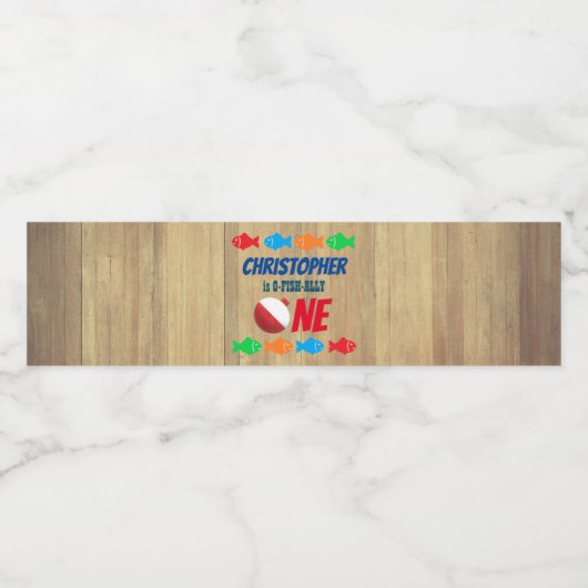 O-Fish-Ally One Vist 1e verjaardag Waterfles Etiket (Enkel label)