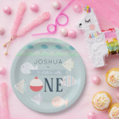 O-fish-ally One Vist Turquoise Boy Birthday Papieren Bordje (Feest)