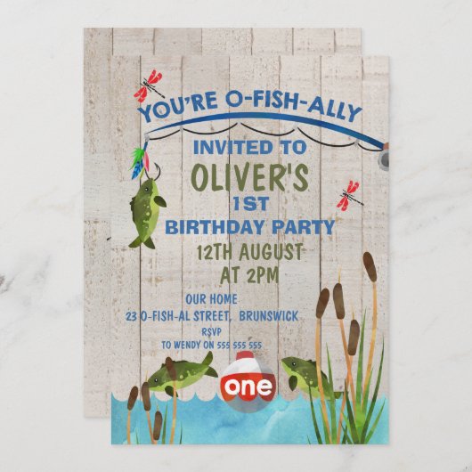 O-Fish_Ally One Waterverf Birthday Uitnodiging (Voorkant / Achterkant)