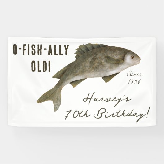O-FISH-ALLY OUDE, Geviste verjaardagsfeestje Spandoek (Horizontaal)