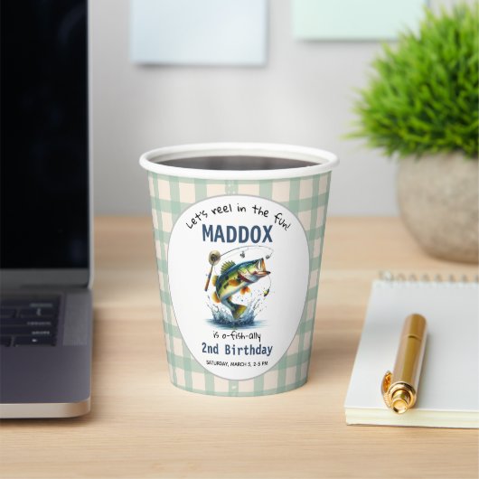 O-Fish-Ally Two Vist tweede verjaardag Papieren Bekers (Insitu)