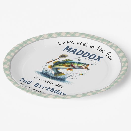 O-Fish-Ally Two Vist tweede verjaardag Papieren Bordje (Gekanteld)