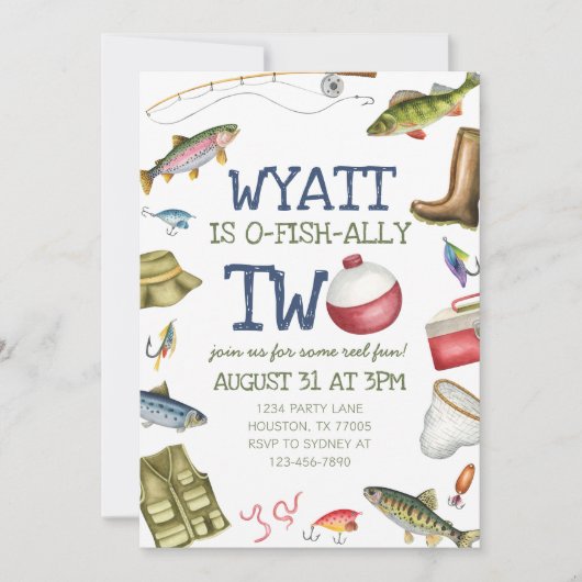 O-Fish-Ally Two Vist tweede verjaardagsuitnodiging Kaart (Voorkant)