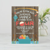 O-Fish-Ally Vier Geviste verjaardagsuitnodiging Kaart (Staand voorkant)