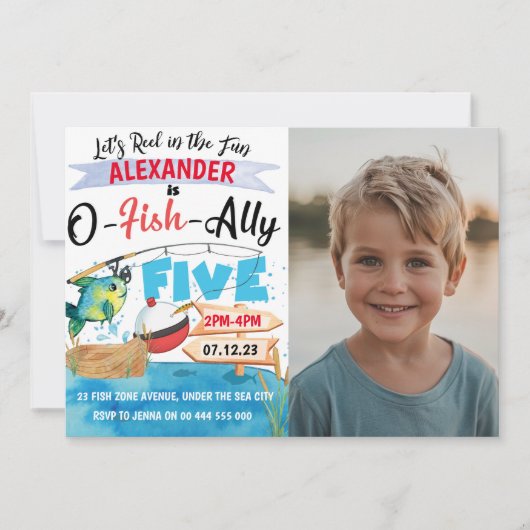 O-Fish-Ally Vijf Geviste 5e Verjaardagsfoto Kaart (Voorkant)
