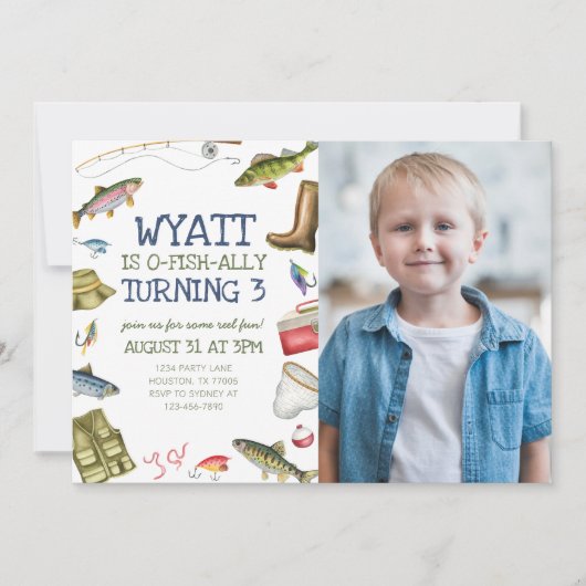 O-Fish-Ally Vis Uitnodiging voor Verjaardagsfoto (Voorkant)