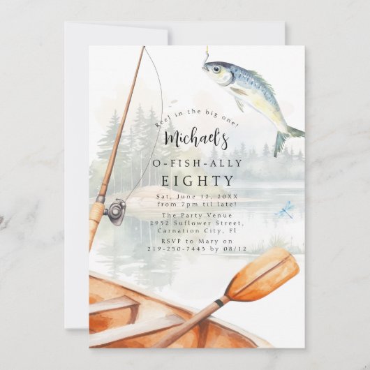 O-Fish-Ally Vist 80ste verjaardagsfeestje Kaart (Voorkant)