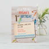 O-Fish-ally Vist Boys First Birthday Invitation Kaart (Staand voorkant)