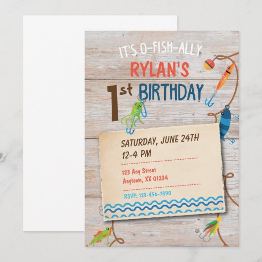 O-Fish-ally Vist Boys First Birthday Invitation Kaart (Voorkant / Achterkant)