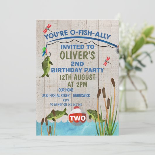 O-Fish_Ally Waterverf Birthday Uitnodiging (Staand voorkant)