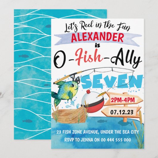 O-Fish-Ally Zeven Gevist 7e Verjaardags Jongen Kaart (Voorkant / Achterkant)