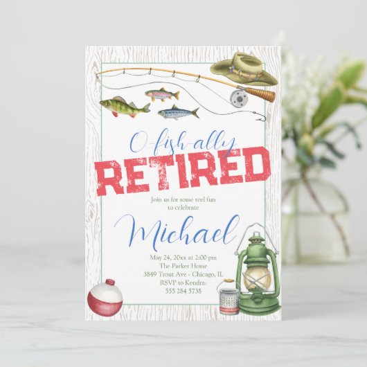 O-fish-ieel met pensioen - Vis pensioen uitnodigin Kaart (Staand voorkant)