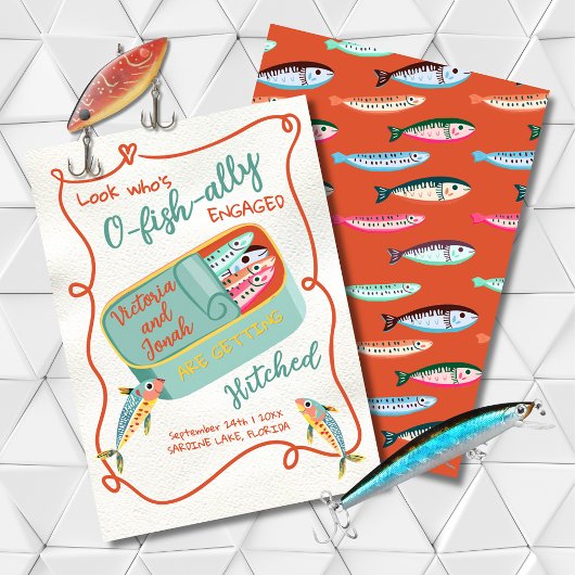 O-fish-ieel Verliefd Funky Sardine Save the Date Kaart