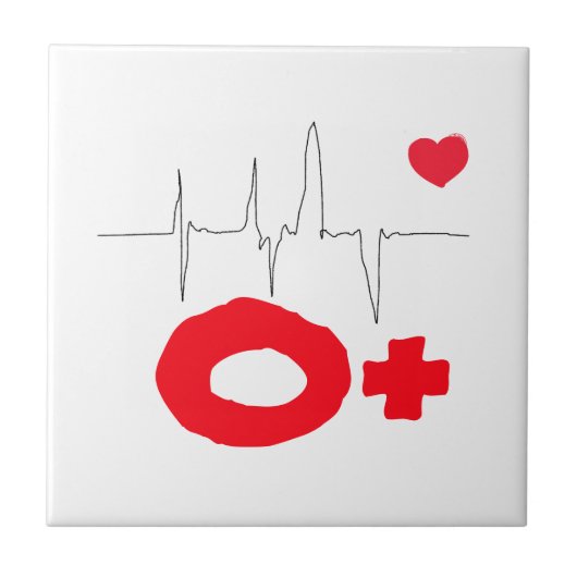 O+ Funky Blood Type Heart Rate Tegeltje (Voorkant)