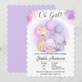 O Girl Elephant Giraffe Rabbit Balloon Baby shower Kaart (Voorkant / Achterkant)