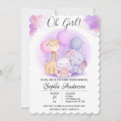 O Girl Elephant Giraffe Rabbit Balloon Baby shower Kaart (Voorkant)