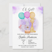 O Girl Elephant Hippo Giraffe Balloons Baby shower Kaart (Voorkant)