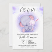O Girl Rabbit en Elephant Baby shower Kaart (Voorkant)