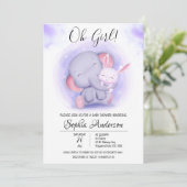 O Girl Rabbit en Elephant Baby shower Kaart (Staand voorkant)