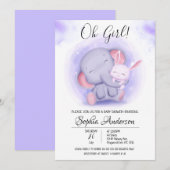 O Girl Rabbit en Elephant Baby shower Kaart (Voorkant / Achterkant)