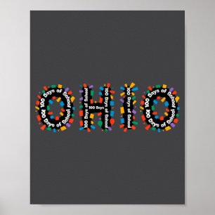 O-h-i-o Grappige 100ste Dag Van School Ohio Midwes Poster