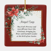 O Heilige Kerstmis Carol Red Green Floral Keramisch Ornament (Achterkant)