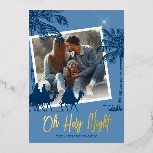 O Heilige Nacht Foto Kerst Goud Folie Feestdagenkaart (Voorkant)
