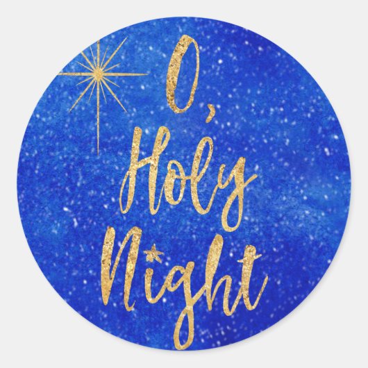 O Heilige Nacht Kerstmis Blauw en Goud Ronde Sticker (Voorkant)