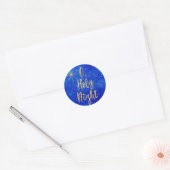 O Heilige Nacht Kerstmis Blauw en Goud Ronde Sticker (Envelop)