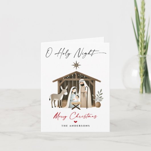 O Heilige Nacht Kerstmis Geboorte Scène Familie Fo Feestdagen Kaart (Voorkant)