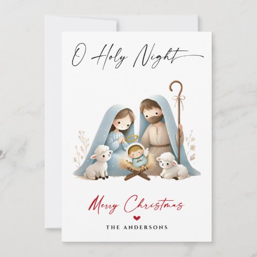 O Heilige Nacht Kerstmis Geboorte Scène Familie Fo Feestdagenkaart (Voorkant)