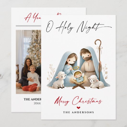 O Heilige Nacht Kerstmis Geboorte Scène Familie Fo Feestdagenkaart (Voorkant / Achterkant)