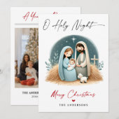 O Heilige Nacht Kerstmis Geboorte Scène Familie Fo Feestdagenkaart (Voorkant / Achterkant)