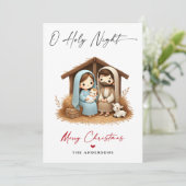 O Heilige Nacht Kerstmis Geboorte Scène Familie Fo Feestdagenkaart (Staand voorkant)
