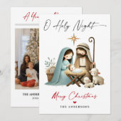 O Heilige Nacht Kerstmis Geboorte Scène Familie Fo Feestdagenkaart (Voorkant / Achterkant)