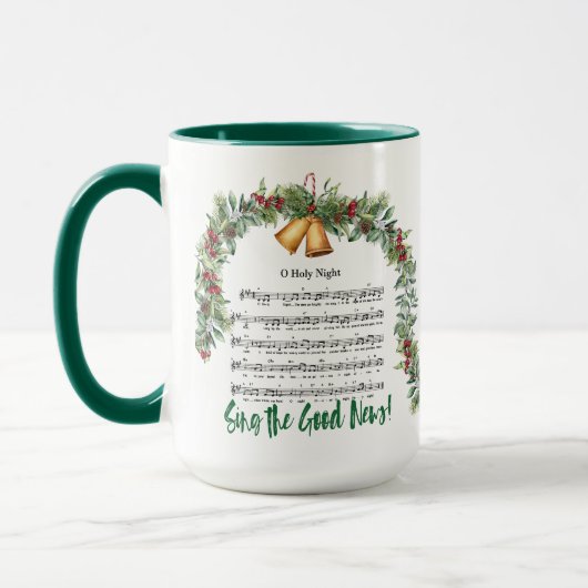 O HEILIGE NACHT Kerstmis Hymne & Schrift Groen 15o Mok (Links)