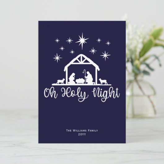 O Heilige Nacht Kerststal Familie Foto Kerstmis  Feestdagenkaart (Staand voorkant)