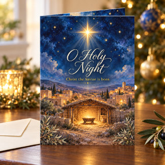O Heilige Nacht Ster van Bethlehem Blauw en Goud Kaart