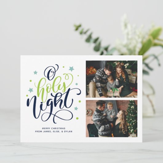 O Heilige Nachthand Letter Foto Feestdagenkaart (Staand voorkant)