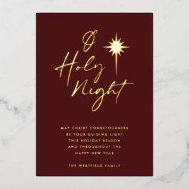 O Heilige Nachtster van Bethlehem Burgundy en Gold Folie Feestdagenkaart