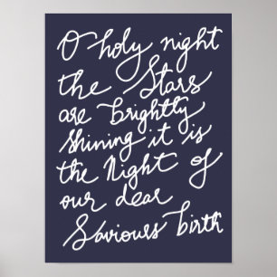 O Heilige Nachtwitte Typografie Navy Blue Kerstmis Poster