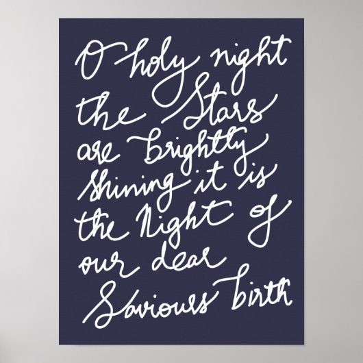 O Heilige Nachtwitte Typografie Navy Blue Kerstmis Poster (Voorkant)
